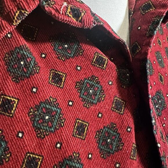 Vintage Cambridge Classics Corduroy Shirt Mens Red & Green Geometric L Button Up - Picture 2 of 7